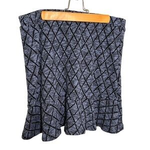 Margaret M A-Line Flounce Skirt Black Blue Geo